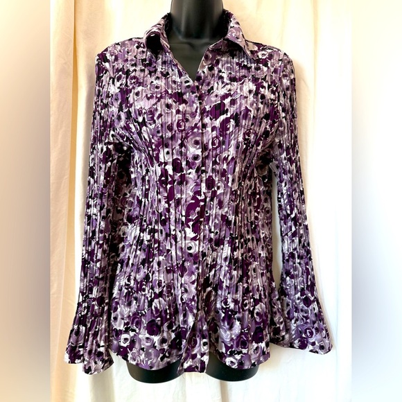 East 5th Acordian Pleated Purple Rose Blouse Women's Sz PXL - Picture 1 of 6